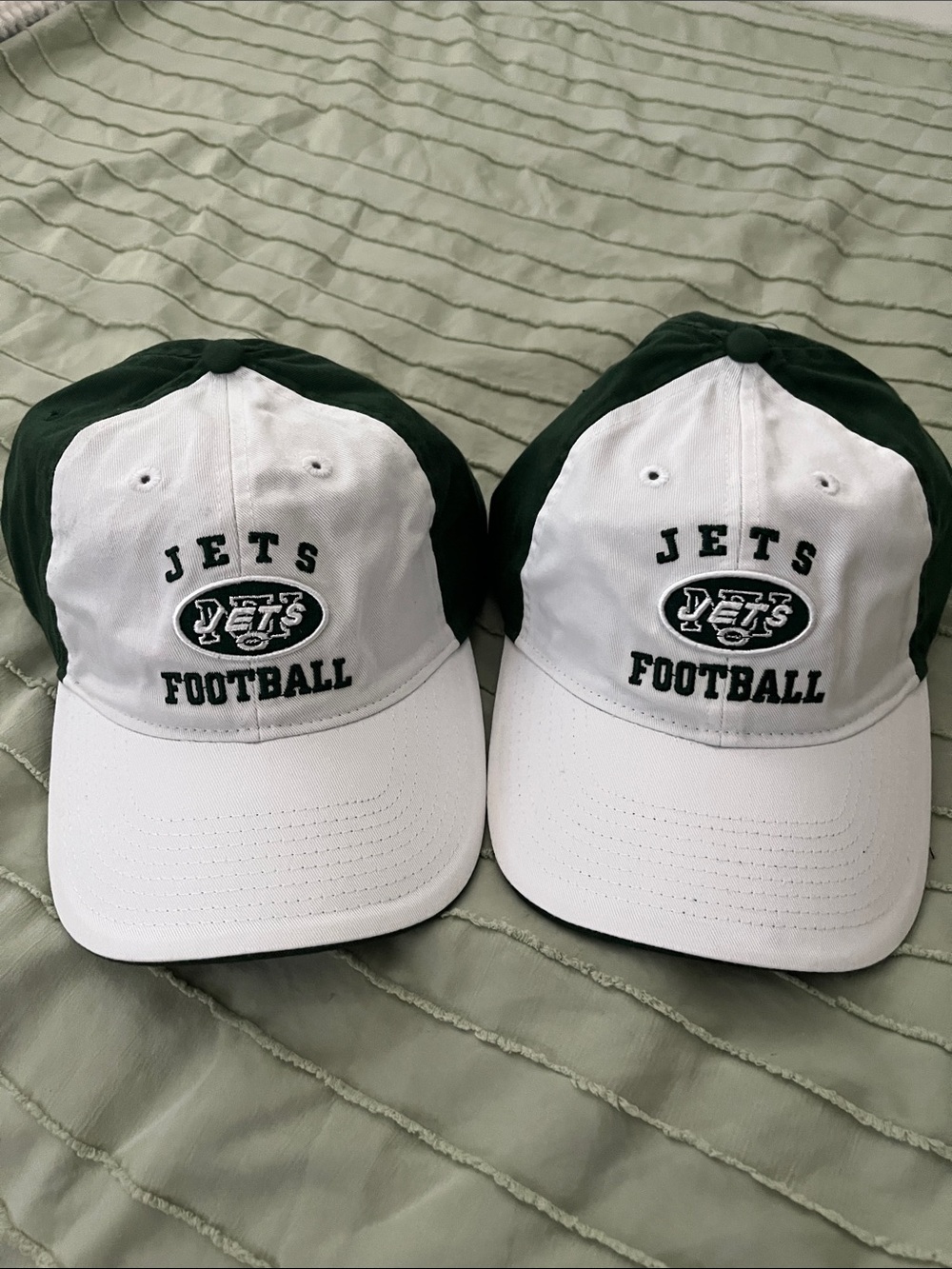 Team Apparel White and Dark Green Jets Football Cap “JETS-JETS-JETS”